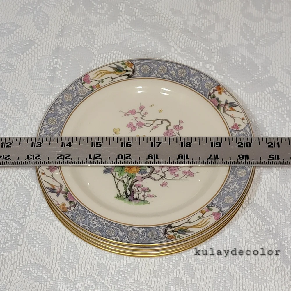 Lenox Ming Birds Salad Plates Set of 4 Vintage Floral Bird Gold Trim Black Stamp